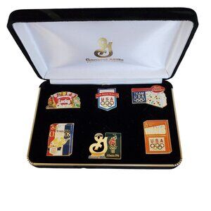 General Mills Cereal Lapel Pins USA Olympic Sponsor Enamel Collector Velvet Case